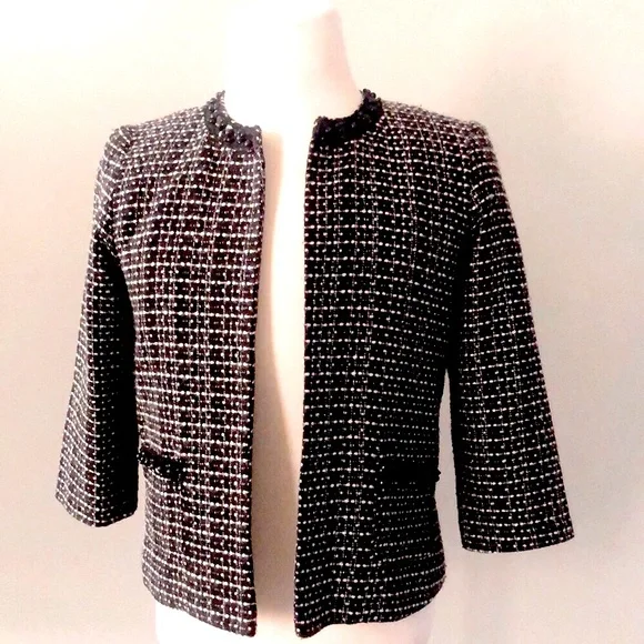 Women's Black and White Tweed Jacket - Picture 2 of 14
